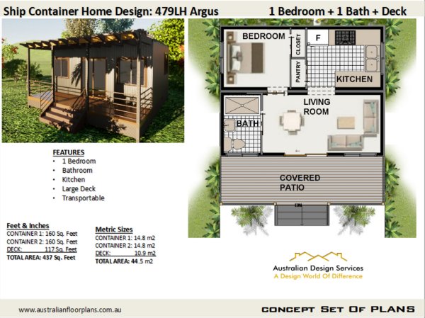 2 Bedroom Container Home: 1200 Combination